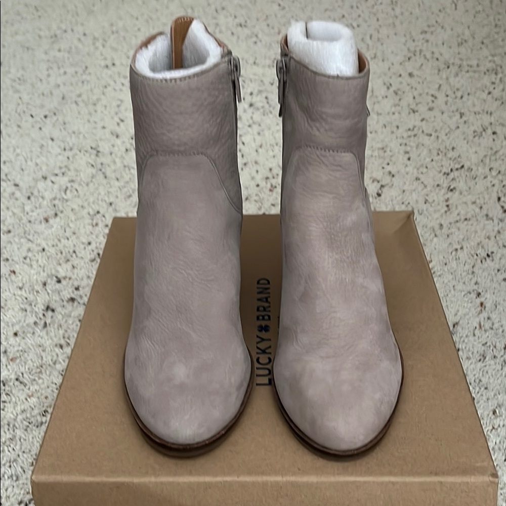 Lucky Brand Taupe Ankle Boots with Suede Finish